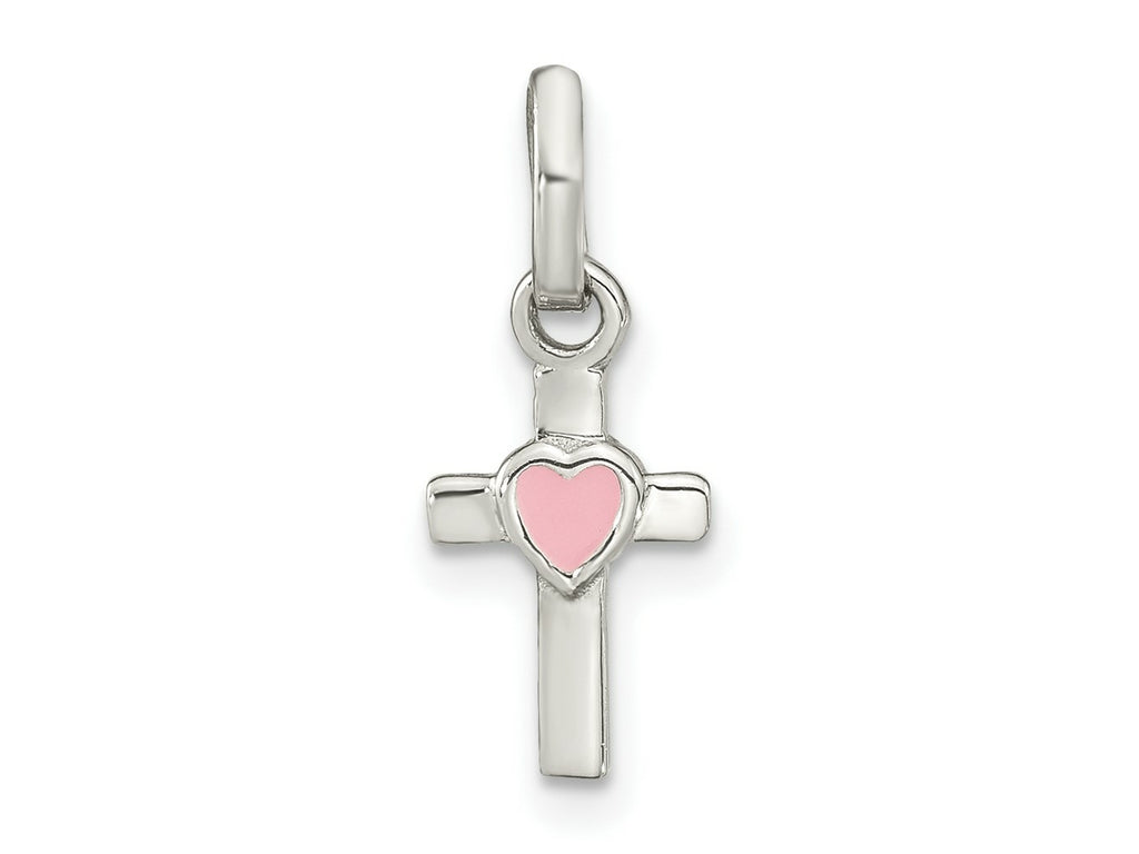 FJC Finejewelers 925 Sterling Silver Rhodium Plated Cross Pink Enamel Heart Charm 18 x 7 mm