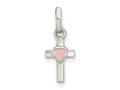FJC Finejewelers 925 Sterling Silver Rhodium Plated Cross Pink Enamel Heart Charm 18 x 7 mm