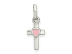 FJC Finejewelers 925 Sterling Silver Rhodium Plated Cross Pink Enamel Heart Charm 18 x 7 mm