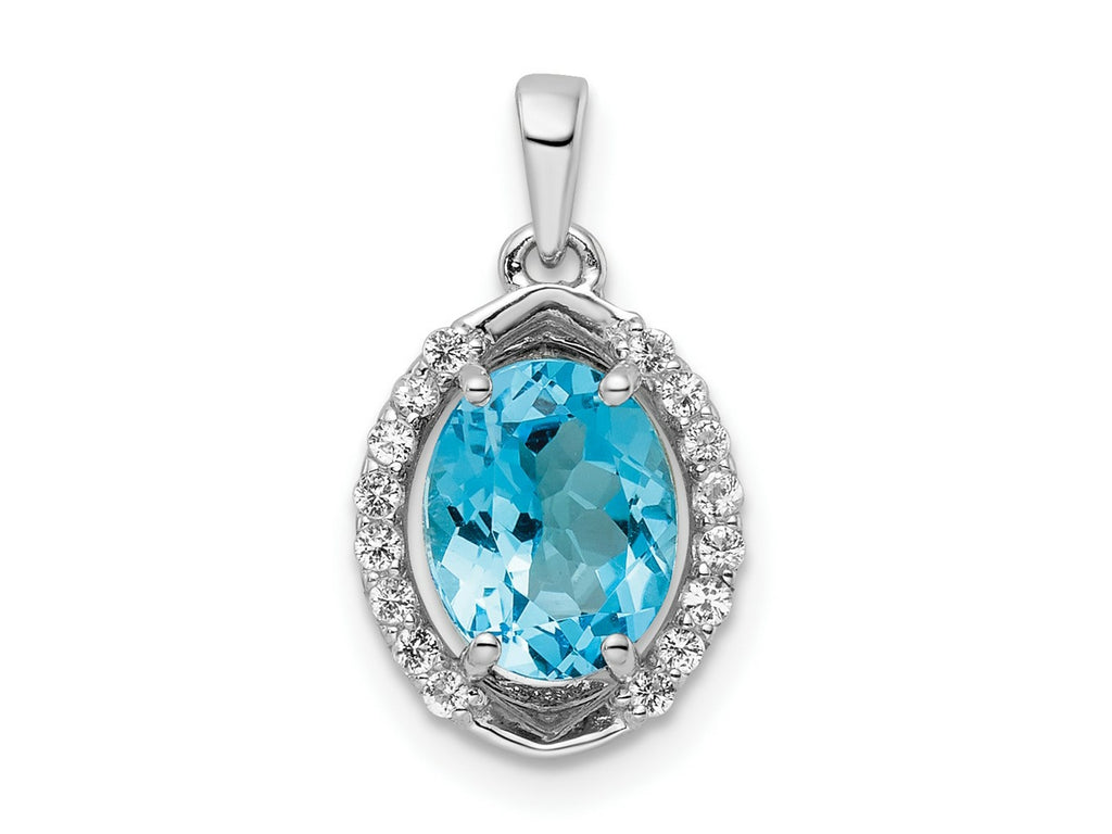 FJC Finejewelers 925 Sterling Silver Rhodium Plated Oval Swiss Blue Topaz White Topaz Charm 18 x 10 mm