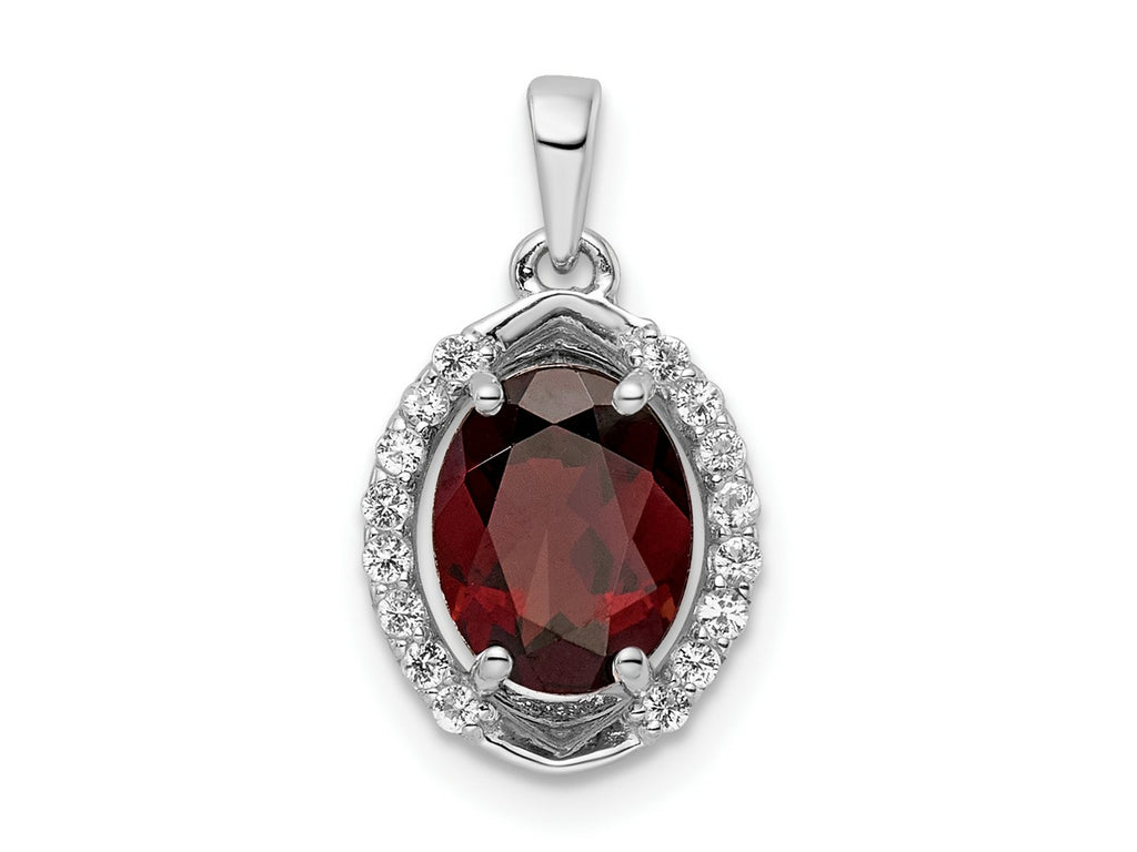 FJC Finejewelers 925 Sterling Silver Rhodium Platedd Oval Garnet and White Topaz Charm 15 x 10 mm