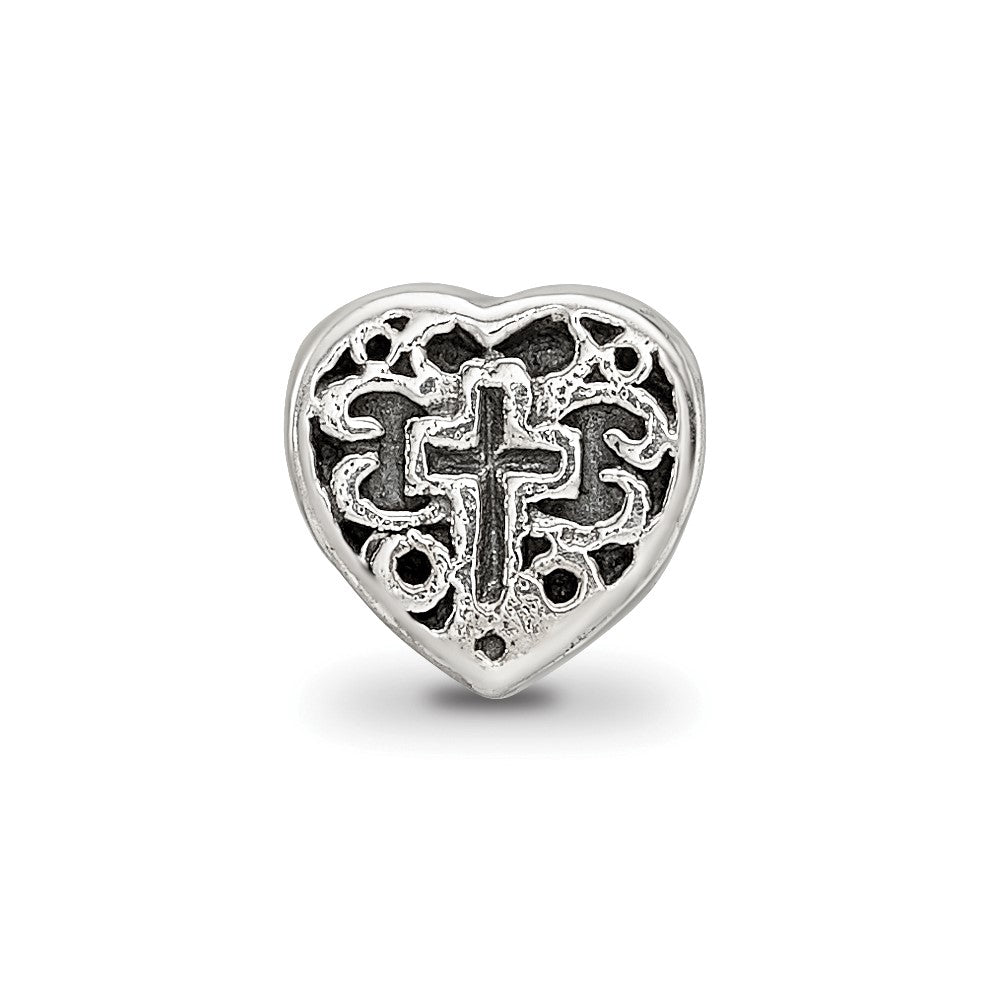 Reflections 925 Sterling Silver Kids Heart with Cross and Scroll Bead 6 x 6 mm.