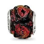 Reflections 925 Sterling Silver Orange Dichroic Glass Bead 11 x 11 mm.