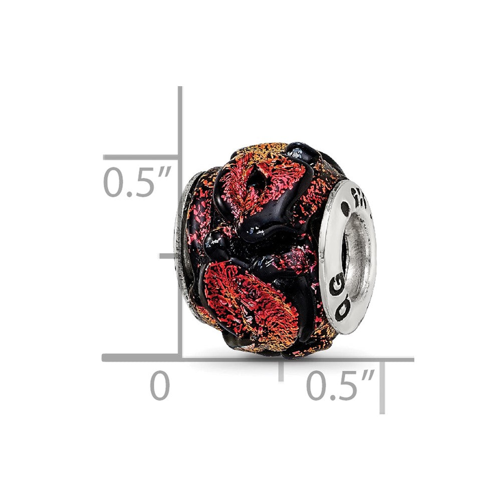 Reflections 925 Sterling Silver Orange Dichroic Glass Bead 11 x 11 mm.