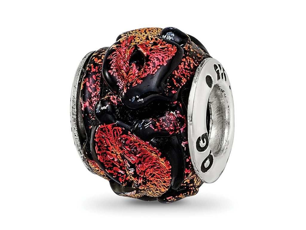 Reflections 925 Sterling Silver Orange Dichroic Glass Bead 11 x 11 mm.