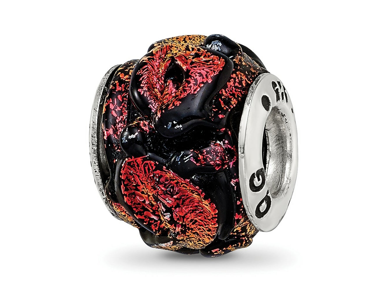 Reflections 925 Sterling Silver Orange Dichroic Glass Bead 11 x 11 mm.