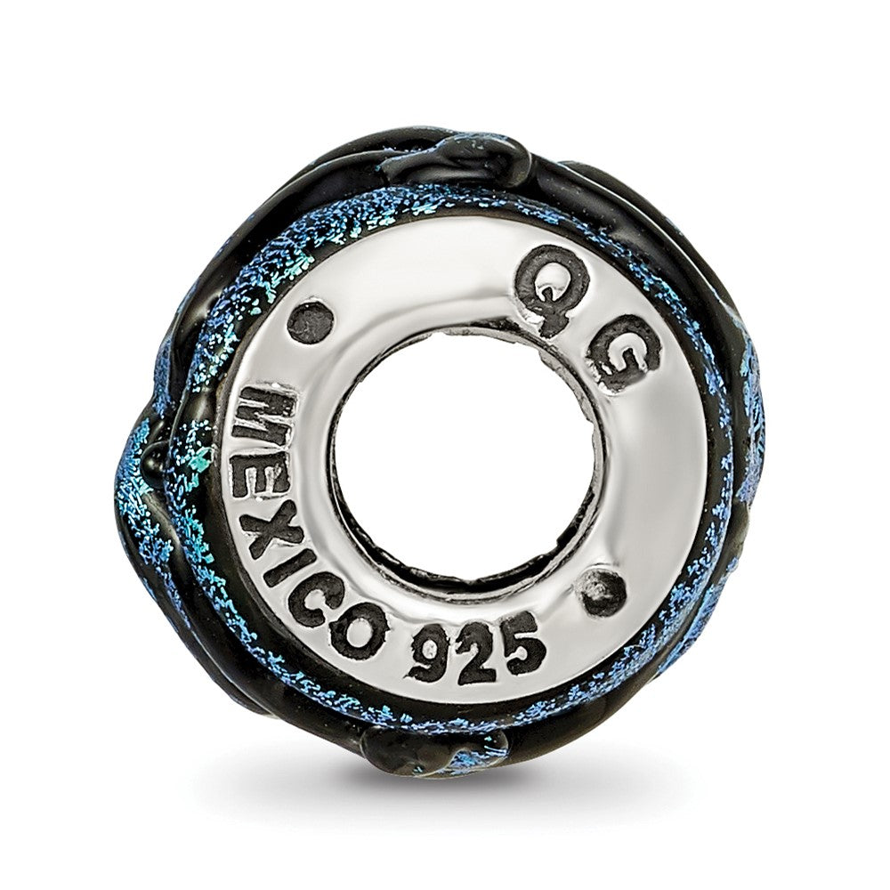 Reflections 925 Sterling Silver Blue Dichroic Glass Bead 11 x 11 mm.