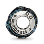 Reflections 925 Sterling Silver Blue Dichroic Glass Bead 11 x 11 mm.