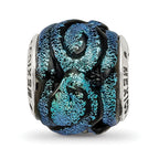 Reflections 925 Sterling Silver Blue Dichroic Glass Bead 11 x 11 mm.