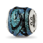 Reflections 925 Sterling Silver Blue Dichroic Glass Bead 11 x 11 mm.