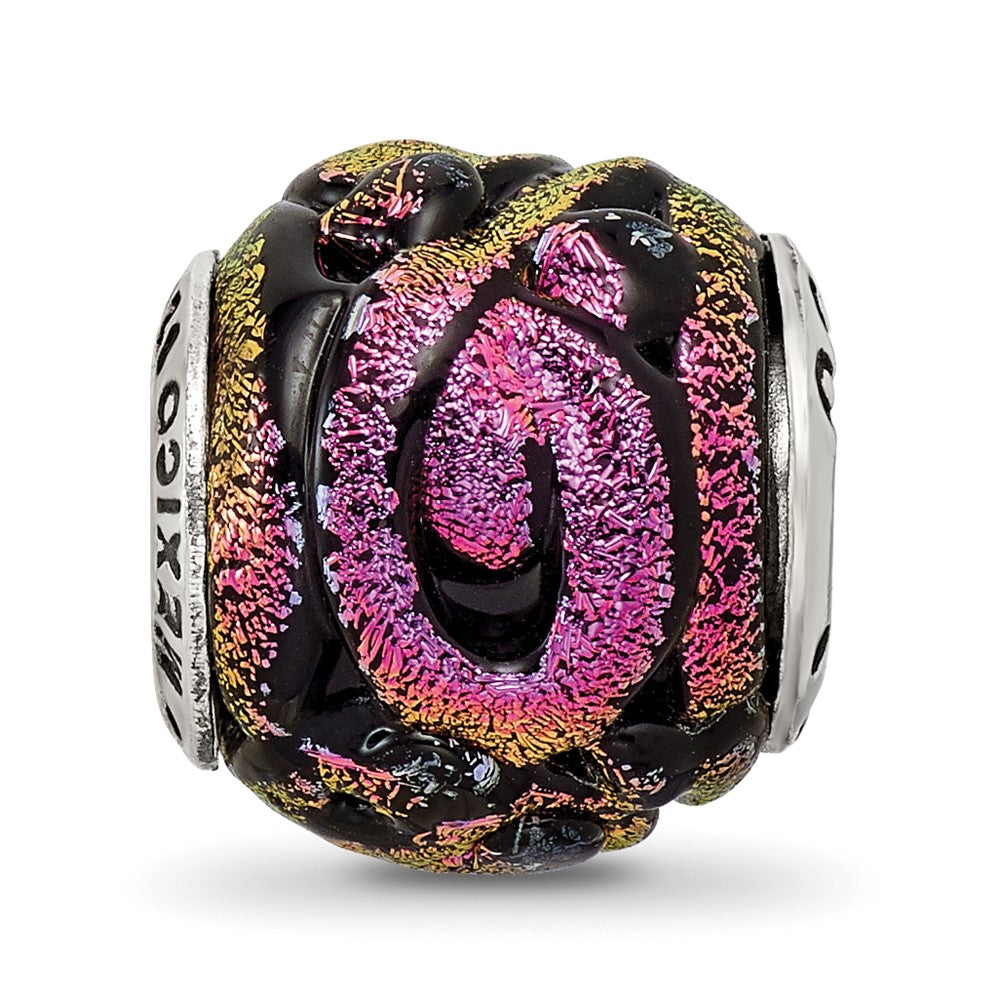 Reflections 925 Sterling Silver Purple Dichroic Glass Bead 11 x 11 mm.