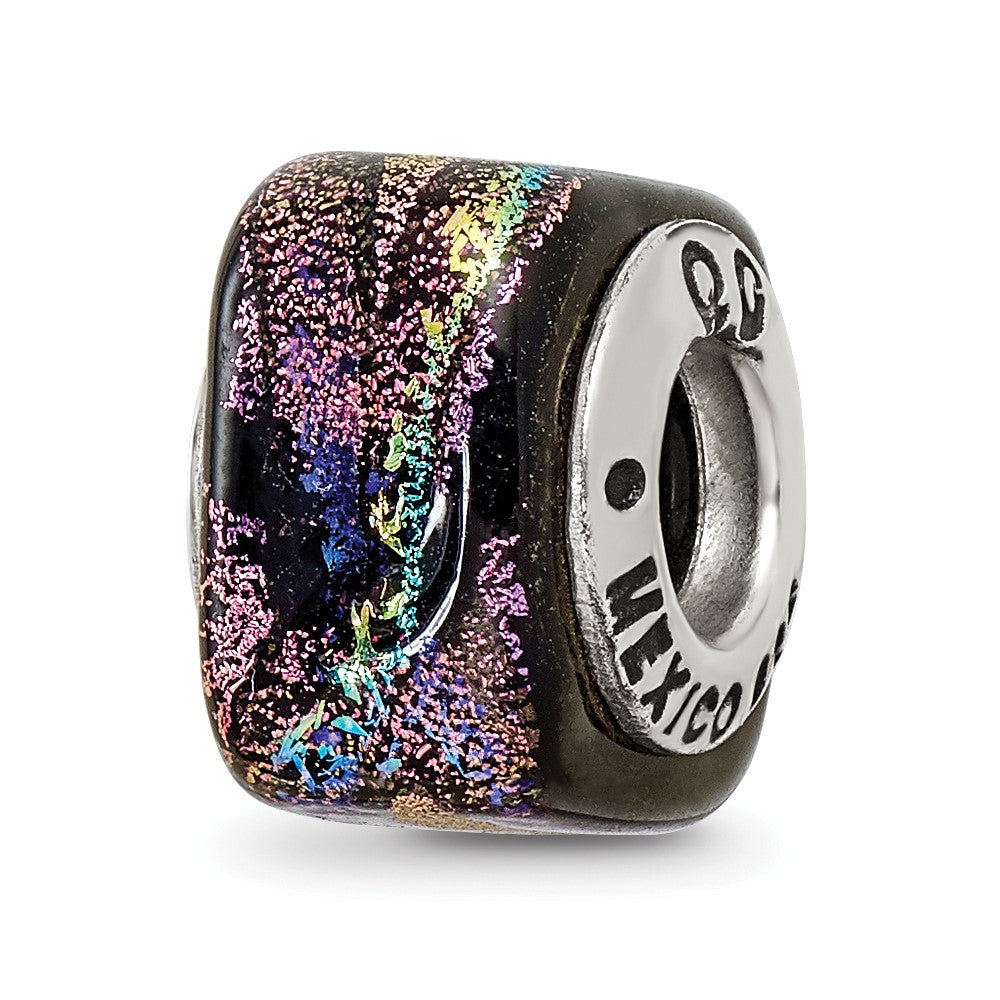 Reflections 925 Sterling Silver Purple Square Dichroic Glass Bead 11 x 9 mm.