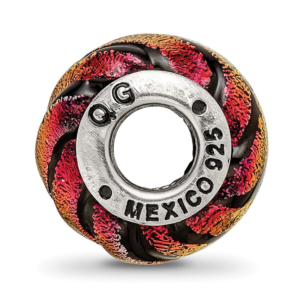 Reflections 925 Sterling Silver Orange Swirl Dichroic Glass Bead 14 x 10 mm.