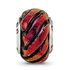 Reflections 925 Sterling Silver Orange Swirl Dichroic Glass Bead 14 x 10 mm.