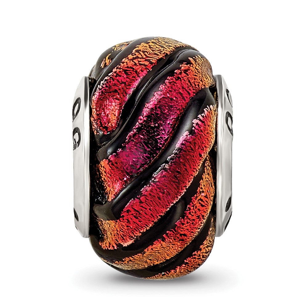 Reflections 925 Sterling Silver Orange Swirl Dichroic Glass Bead 14 x 10 mm.