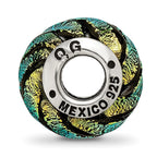 Reflections 925 Sterling Silver Green Swirl Dichroic Glass Bead 14 x 10 mm.