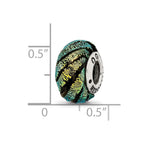 Reflections 925 Sterling Silver Green Swirl Dichroic Glass Bead 14 x 10 mm.