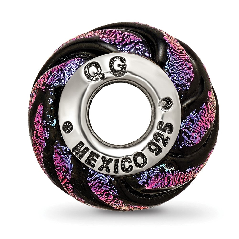 Reflections 925 Sterling Silver Purple Swirl Dichroic Glass Bead 14 x 10 mm.