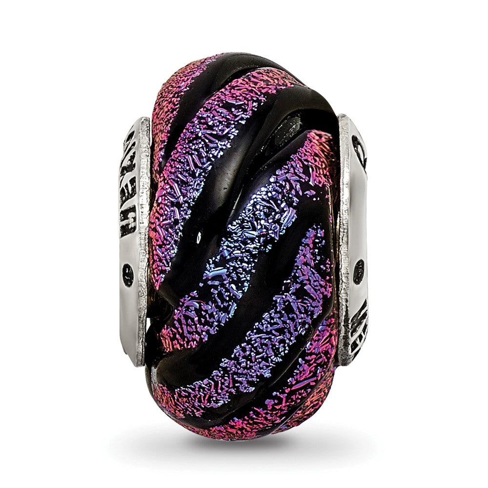 Reflections 925 Sterling Silver Purple Swirl Dichroic Glass Bead 14 x 10 mm.