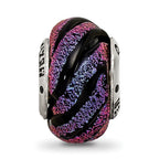 Reflections 925 Sterling Silver Purple Swirl Dichroic Glass Bead 14 x 10 mm.