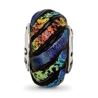 Reflections 925 Sterling Silver Rainbow Swirl Dichroic Glass Bead 14 x 10 mm.