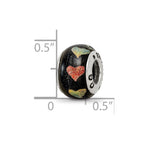 Reflections 925 Sterling Silver Orange/Green Hearts Dichroic Glass Bead 12 x 9 mm.