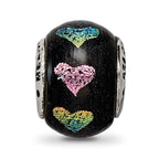 Reflections 925 Sterling Silver Pink/Purple Hearts Dichroic Glass Bead 12 x 9 mm.