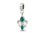 Reflections 925 Sterling Silver Green Preciosa Crystal Fleur De Lis Dangle Bead 22 x 9 mm.