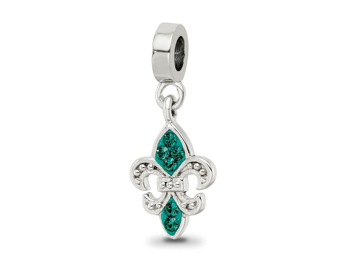 Reflections 925 Sterling Silver Green Preciosa Crystal Fleur De Lis Dangle Bead 22 x 9 mm.