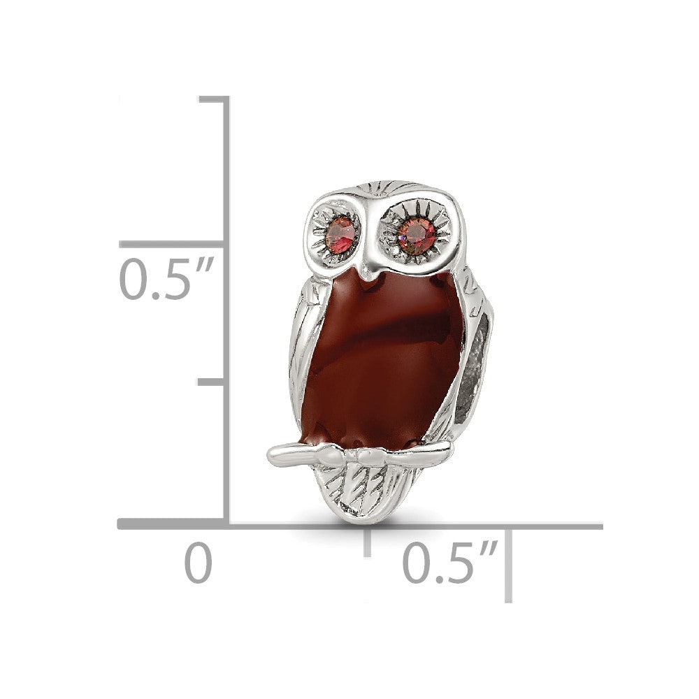 Reflections 925 Sterling Silver Brown Enameled Wise Owl Bead 13 x 8 mm.