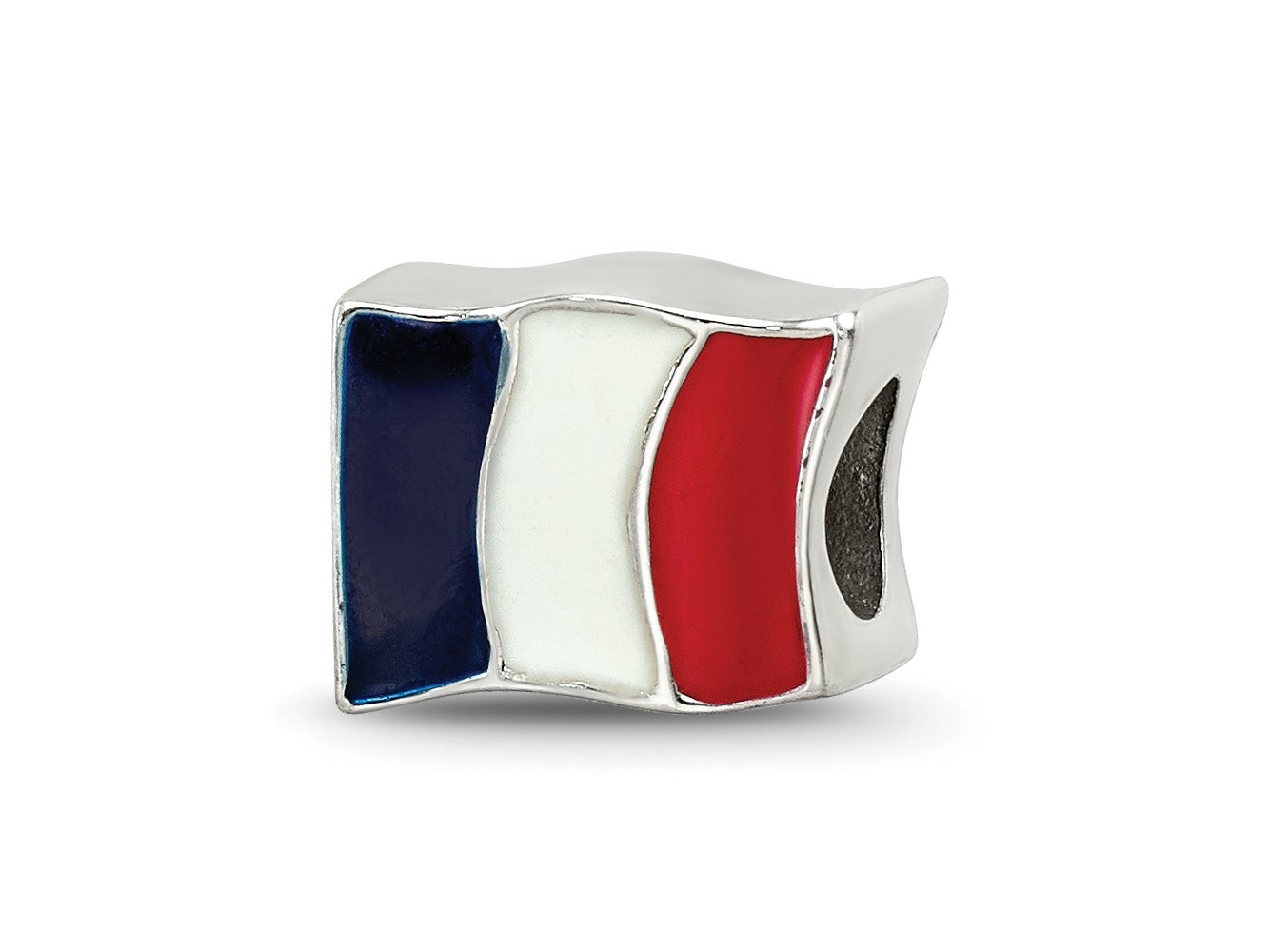 Reflections 925 Sterling Silver Enameled France Flag Bead 7 x 10 mm.