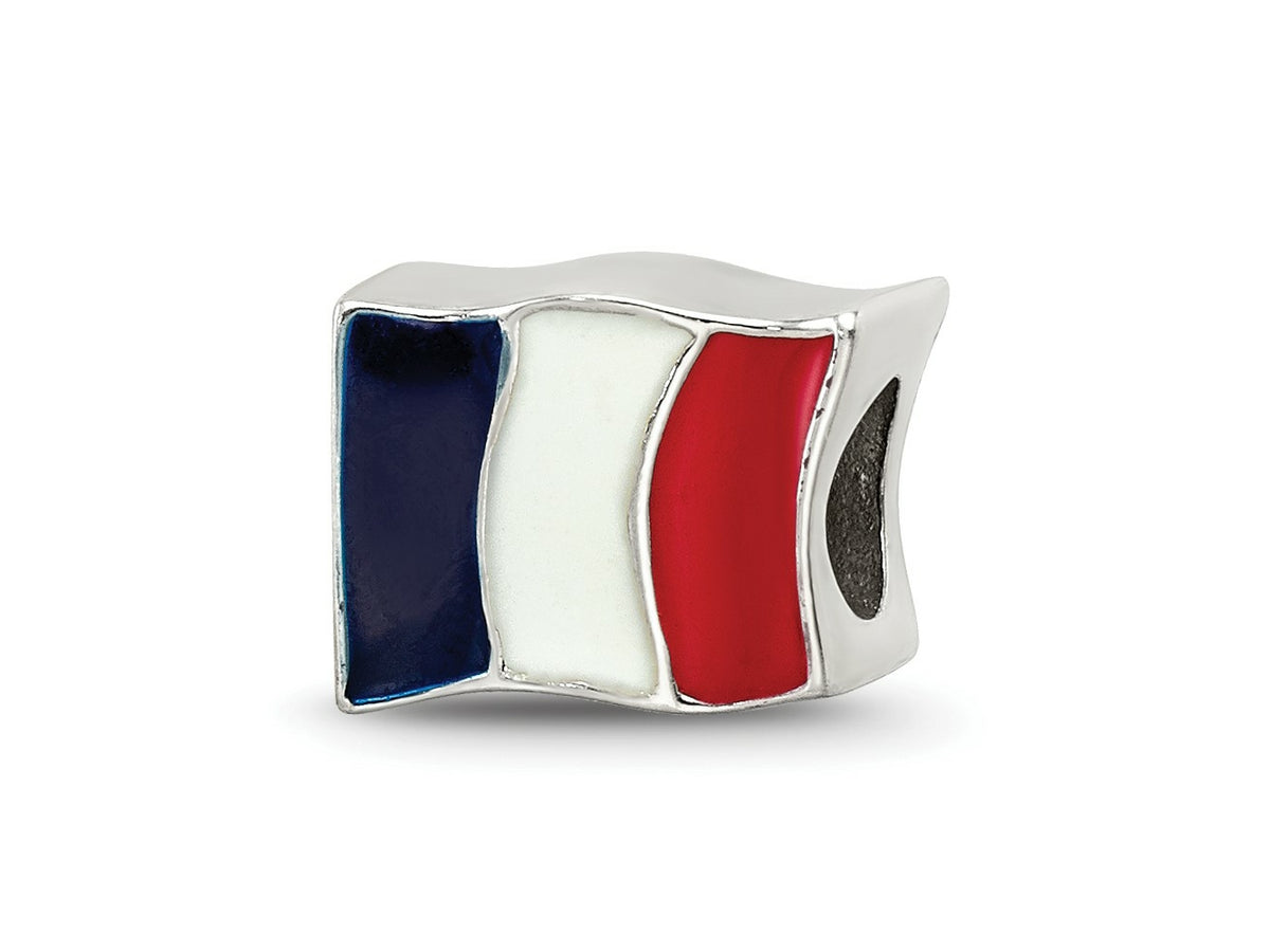 Reflections 925 Sterling Silver Enameled France Flag Bead 7 x 10 mm.