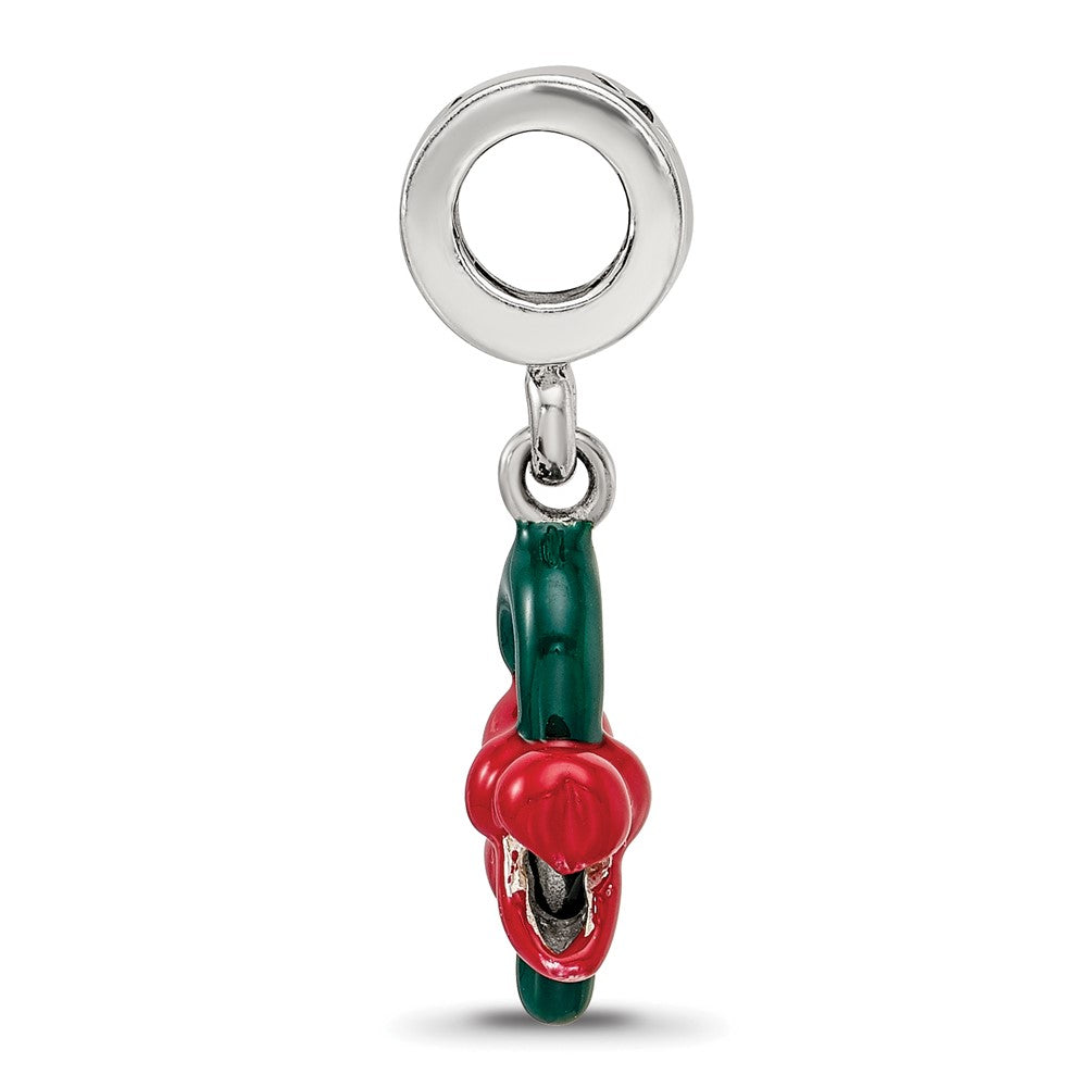 Reflections 925 Sterling Silver Green Enameled Candycane Dangle Bead 21 x 9 mm.