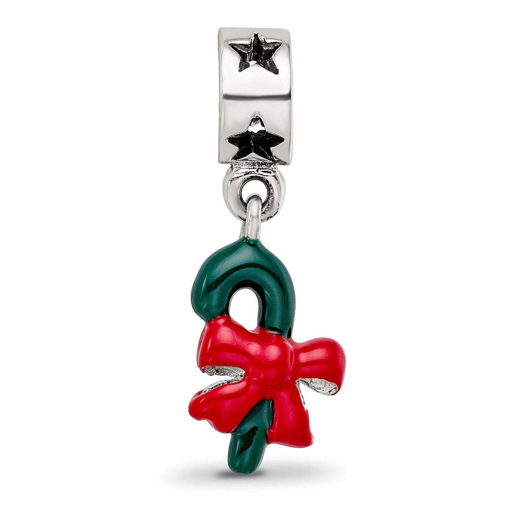 Reflections 925 Sterling Silver Green Enameled Candycane Dangle Bead 21 x 9 mm.