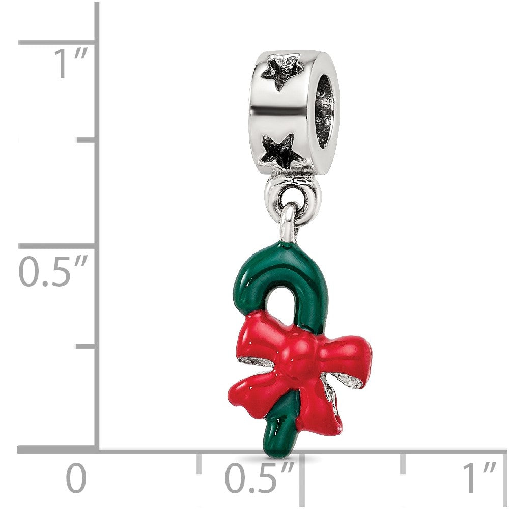 Reflections 925 Sterling Silver Green Enameled Candycane Dangle Bead 21 x 9 mm.