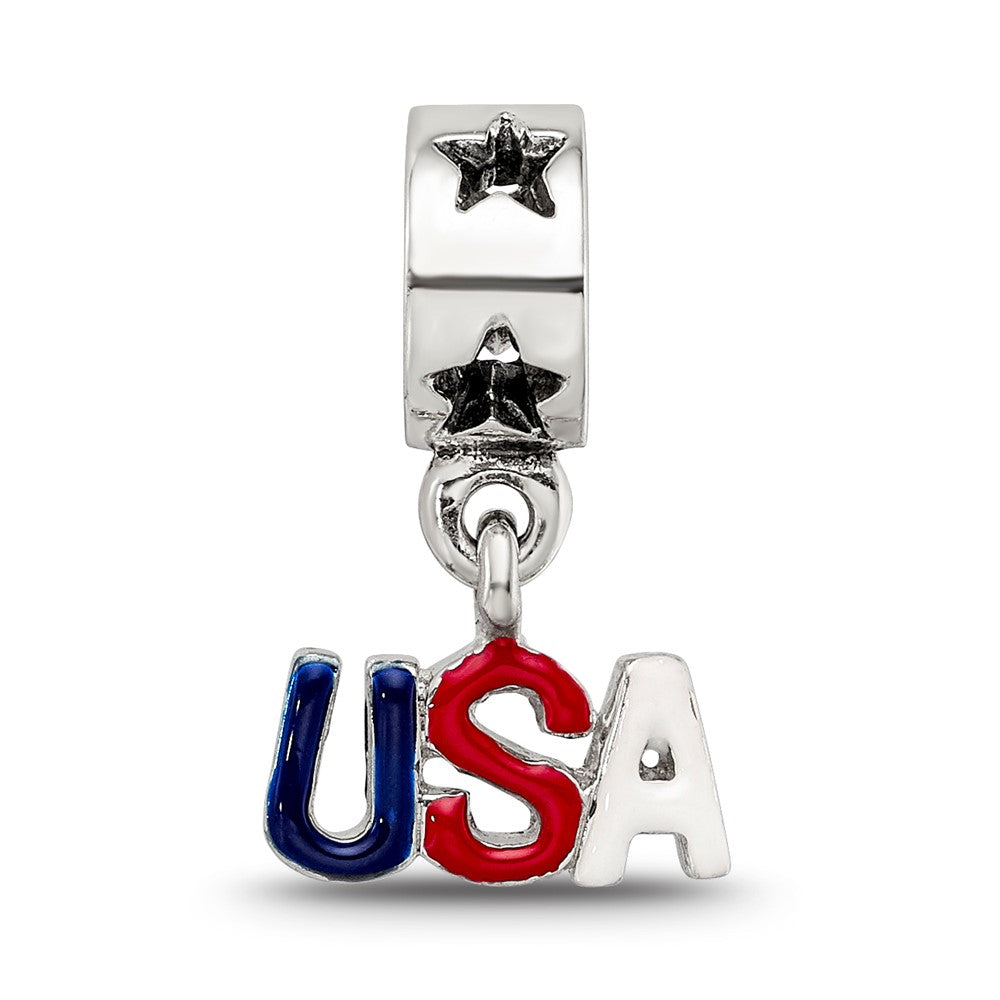 Reflections 925 Sterling Silver Enameled USA Dangle Bead 15 x 8 mm.