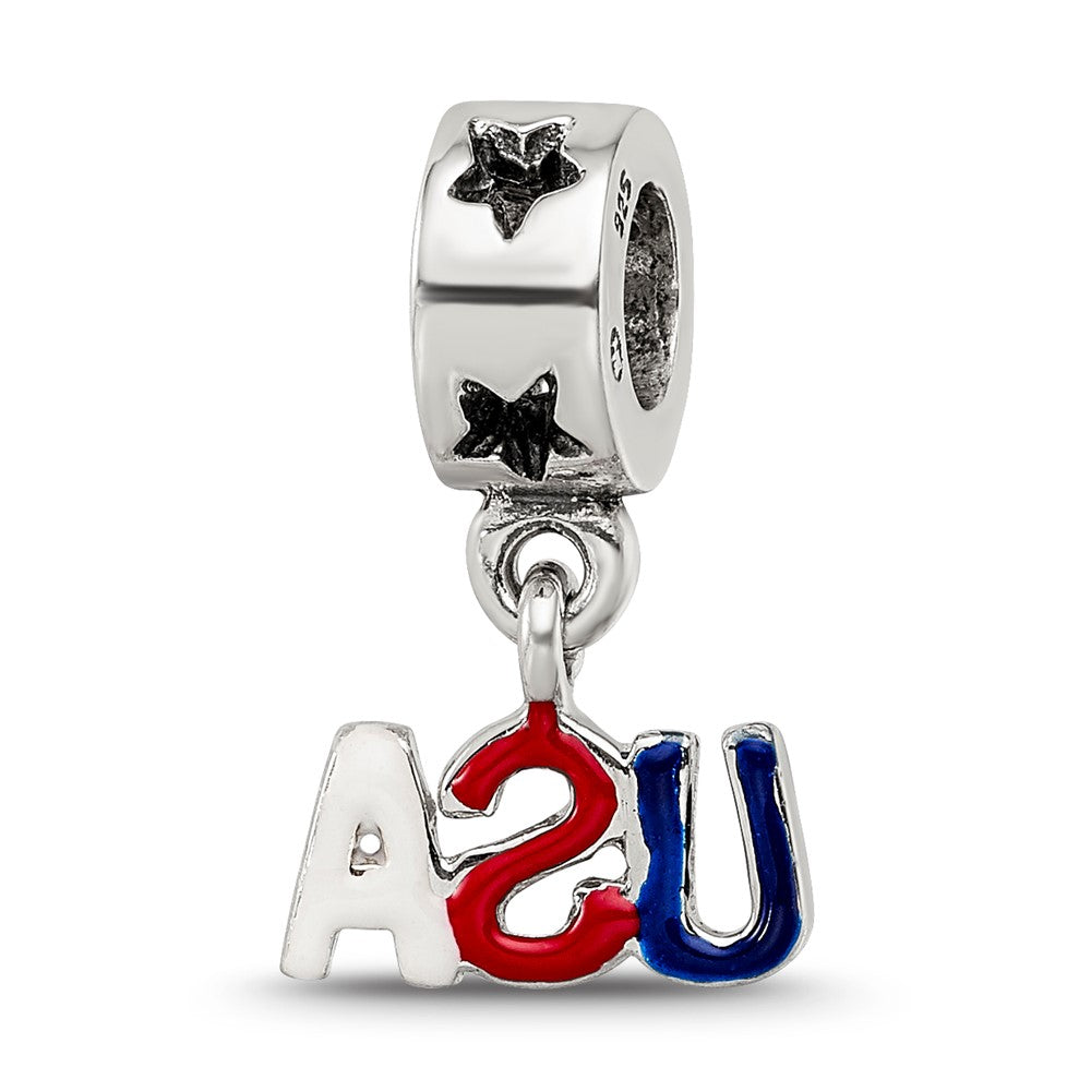 Reflections 925 Sterling Silver Enameled USA Dangle Bead 15 x 8 mm.