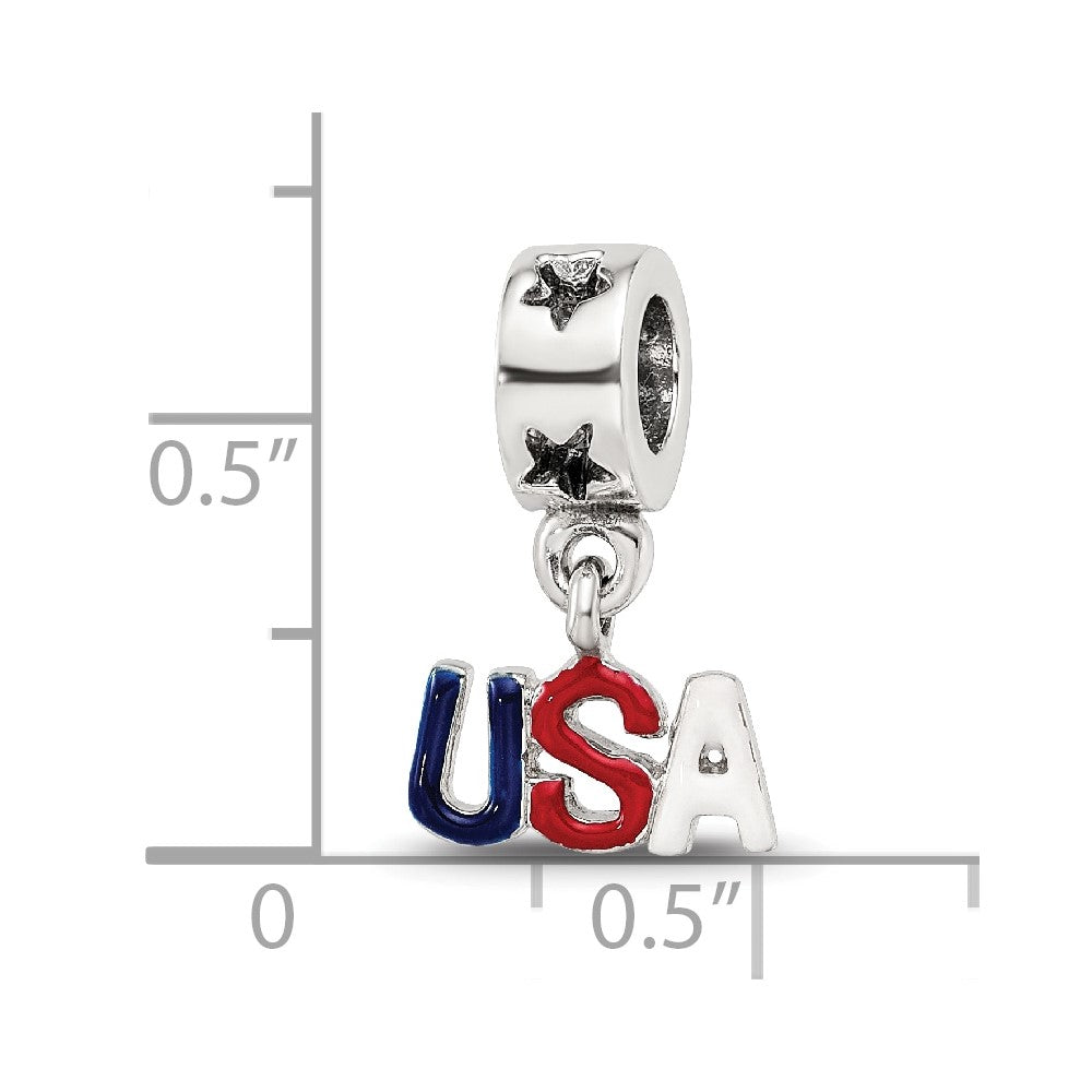 Reflections 925 Sterling Silver Enameled USA Dangle Bead 15 x 8 mm.