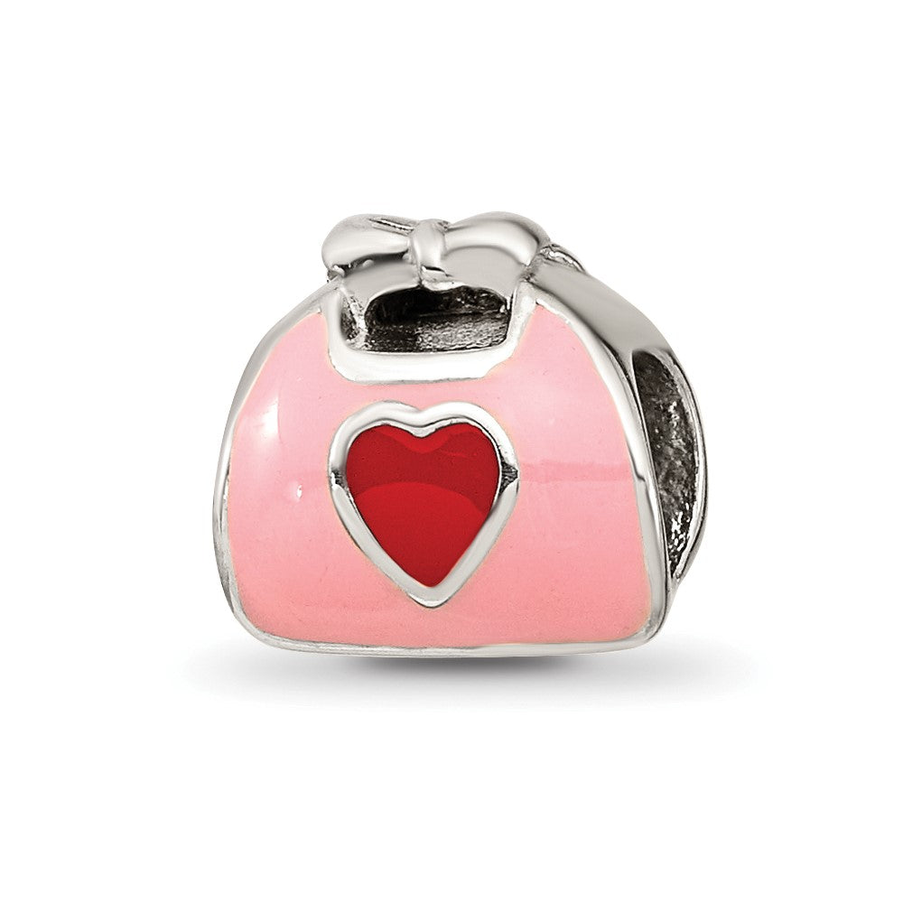 Reflections 925 Sterling Silver Pink/Red Enameled Purse Bead 8 x 8 mm