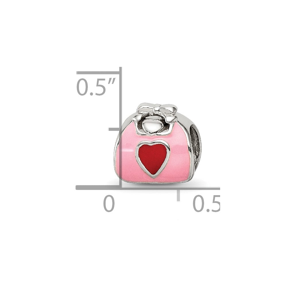 Reflections 925 Sterling Silver Pink/Red Enameled Purse Bead 8 x 8 mm