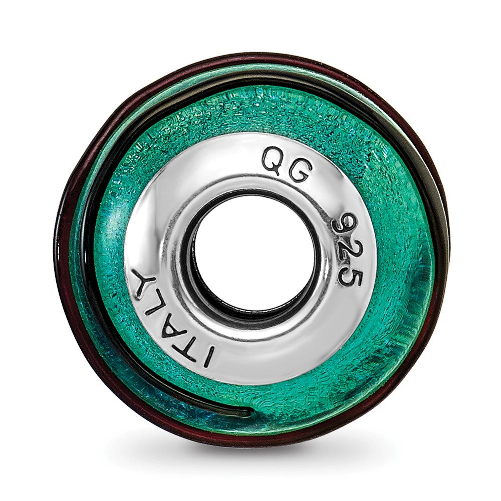 Reflections 925 Sterling Silver Teal with Black Stripes Italian Murano Bead 12 x 10 mm