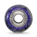 Reflections 925 Sterling Silver Dark Blue with Silver Glitter Italian Murano Bead 12 x 9 mm