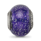 Reflections 925 Sterling Silver Dark Blue with Silver Glitter Italian Murano Bead 12 x 9 mm