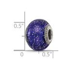Reflections 925 Sterling Silver Dark Blue with Silver Glitter Italian Murano Bead 12 x 9 mm