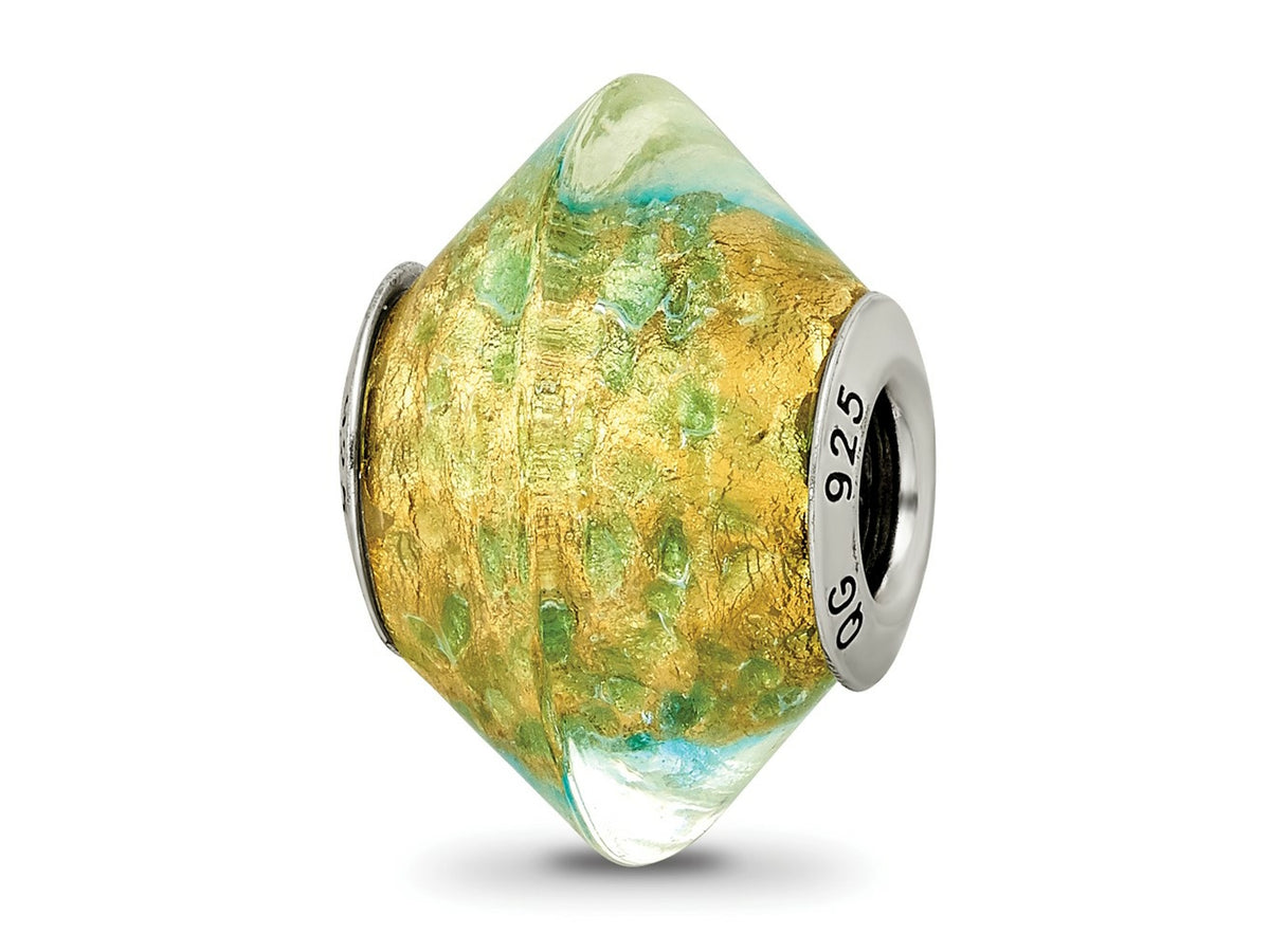 Reflections 925 Sterling Silver Yellow/Teal Italian Murano Glass Bead 14 x 11 mm