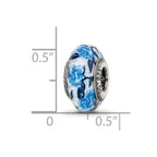 Reflections 925 Sterling Silver Blue Rose Glitter Overlay Glass Bead 12 x 7 mm