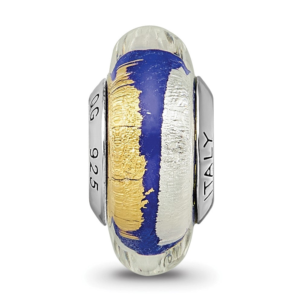 Reflections 925 Sterling Silver Blue//Silver Italian Murano Bead 13 x 7 mm