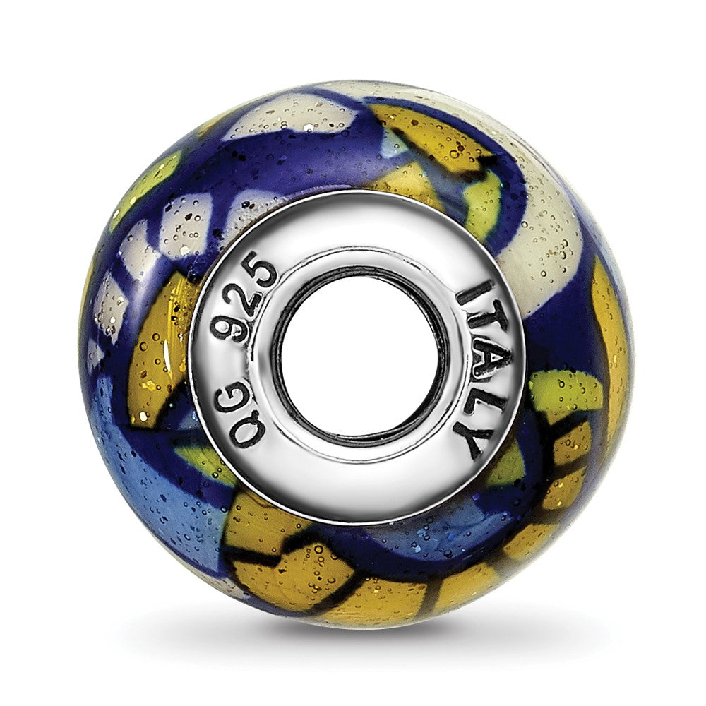 Reflections 925 Sterling Silver Multicolor with Glitter Overlay Glass Bead 12 x 10 mm