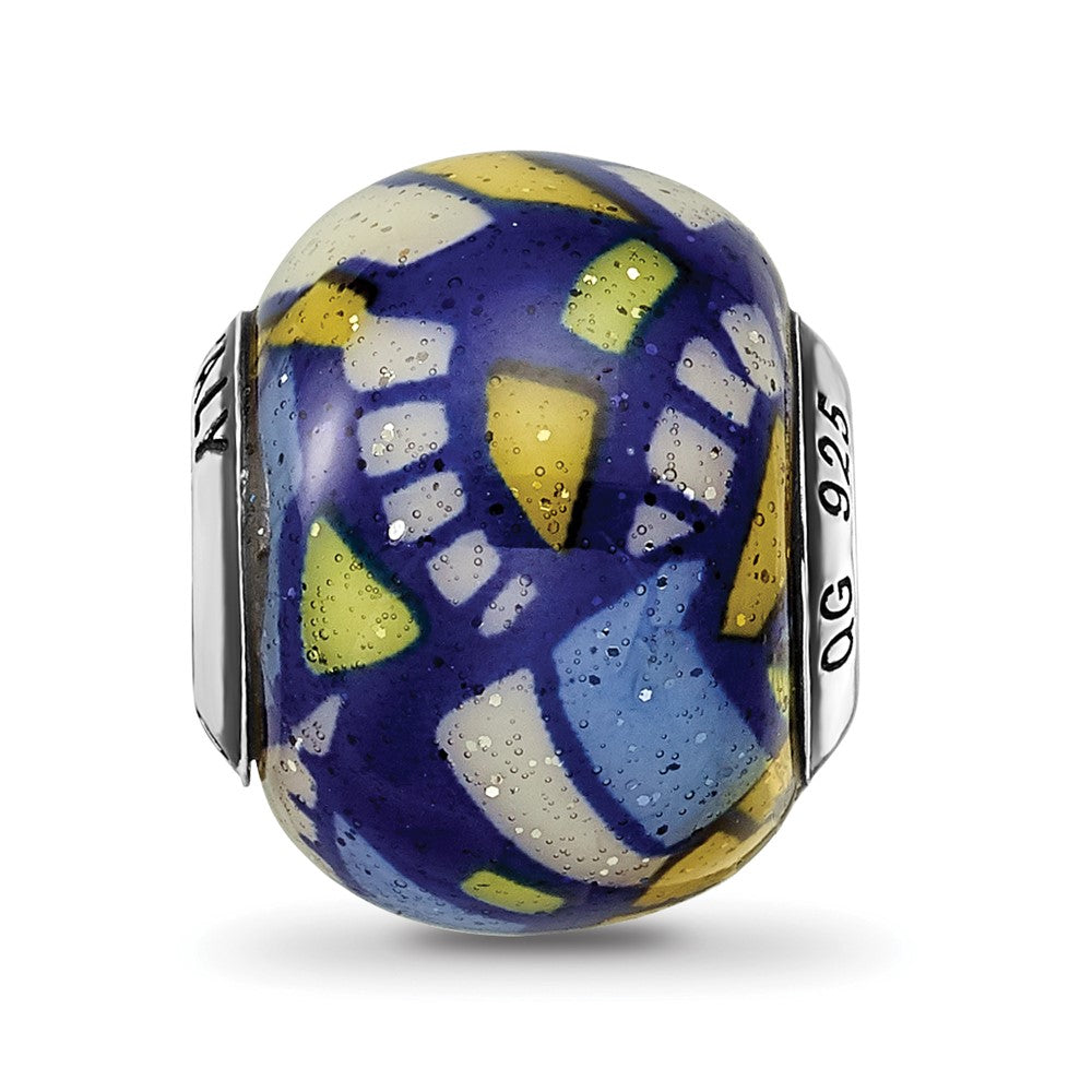 Reflections 925 Sterling Silver Multicolor with Glitter Overlay Glass Bead 12 x 10 mm
