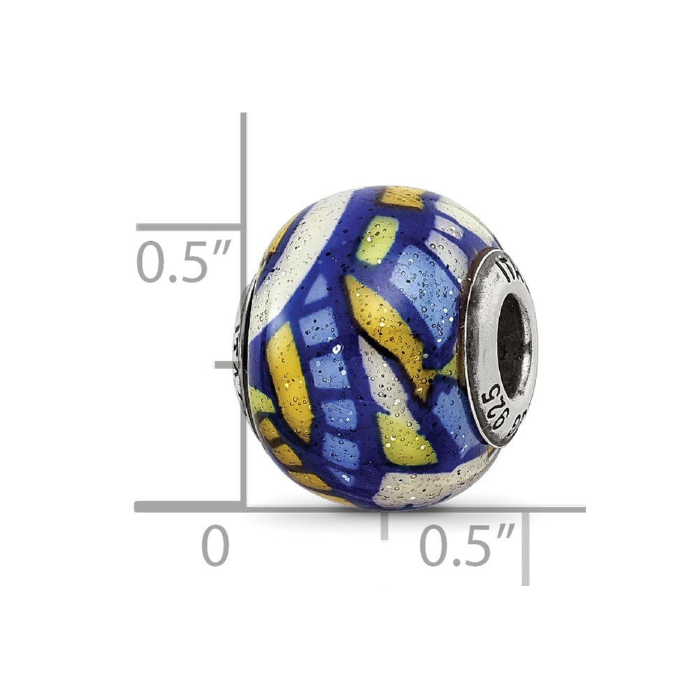 Reflections 925 Sterling Silver Multicolor with Glitter Overlay Glass Bead 12 x 10 mm